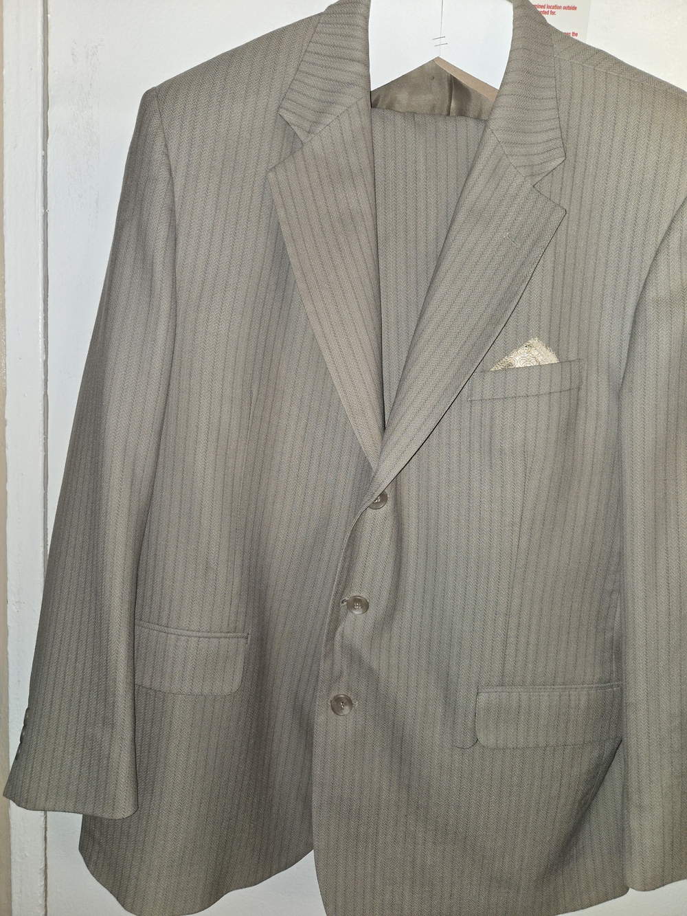 Harve Benard Tan Pinstripe Suit Jacket - Three-Button Single-Breasted